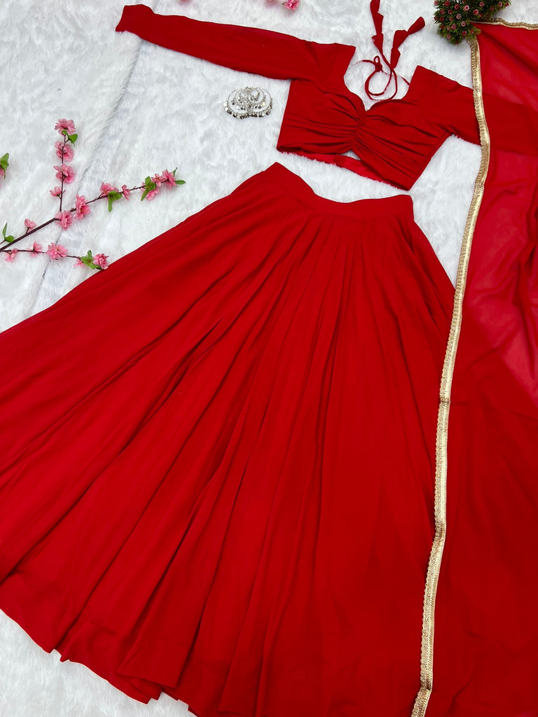 Red Soft georgette Lehenga choli with fully stitched blouse