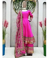 Party Wear Pink Taffeta Silk Top Palazzo With Thread Sequence Work With Soft Net Dupatta For Women, Pink Top Palazzo, Pakistani Top Palazzo