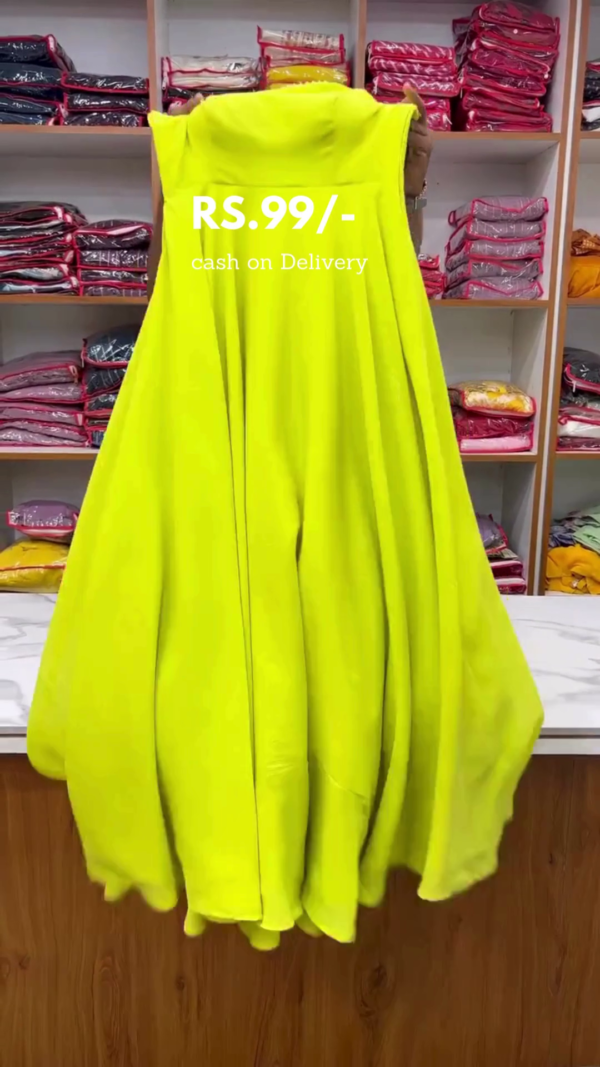 Neon Green Flared Anarkali Kurti with Gold Lace Detailing – Soft Fabric Traditional Ethnic Wear for Women with Cash on Delivery Option