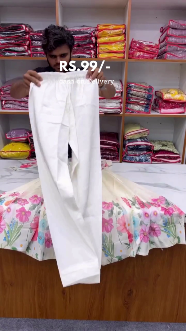 Elegant Floral Printed Flared Skirt with Matching White Cotton Pants – Perfect for Casual and Festive Wear - Image 3