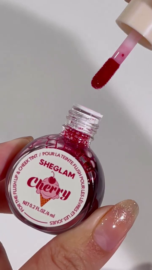 Cherry Flush Lip & Cheek Tint – A Dual-Use, Lightweight, Long-Lasting Liquid Formula with a Vibrant Cherry-Hued Finish for a Natural, Dewy Glow on Lips and Cheeks