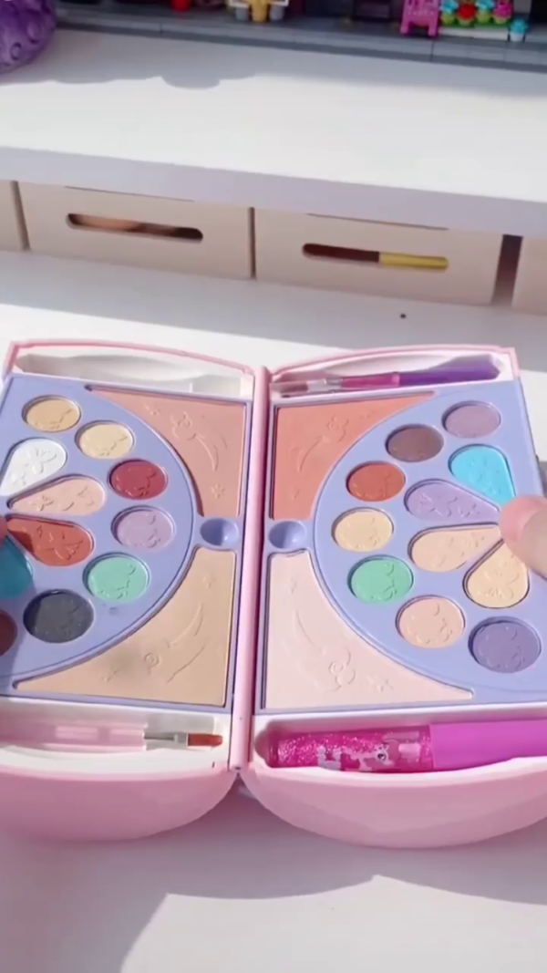 All-in-One Makeup Palette Set with Multi-Color Eyeshadows, Blush, Glitter, Lipstick, and Brushes in a Cute Compact Travel Case