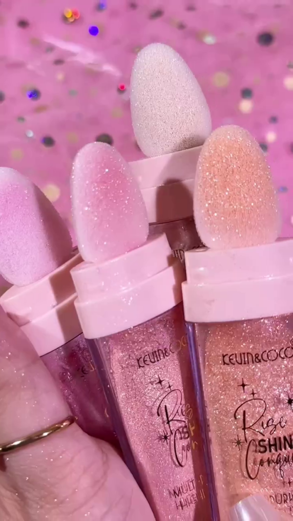 Rose Shine Cushion Highlighter – Multi-Use Glittering Glow Wand with Soft Sponge Applicator for Radiant, Dewy Finish on Face, Eyes, and Body