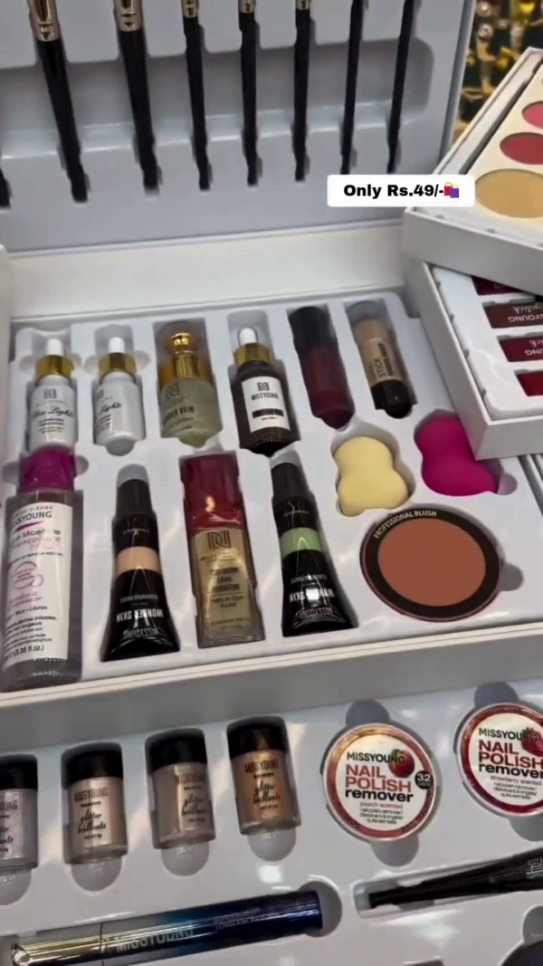 All-in-One Premium Makeup Kit with Brushes, Lipsticks, Eyeshadows, Foundations, Nail Polishes, Serums, Highlighters, Removers, and Beauty Tools for Complete Face and Nail Glamour - Image 2