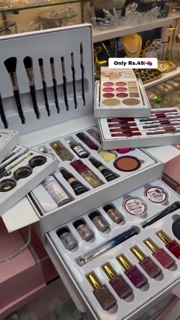All-in-One Premium Makeup Kit with Brushes, Lipsticks, Eyeshadows, Foundations, Nail Polishes, Serums, Highlighters, Removers, and Beauty Tools for Complete Face and Nail Glamour - Image 3