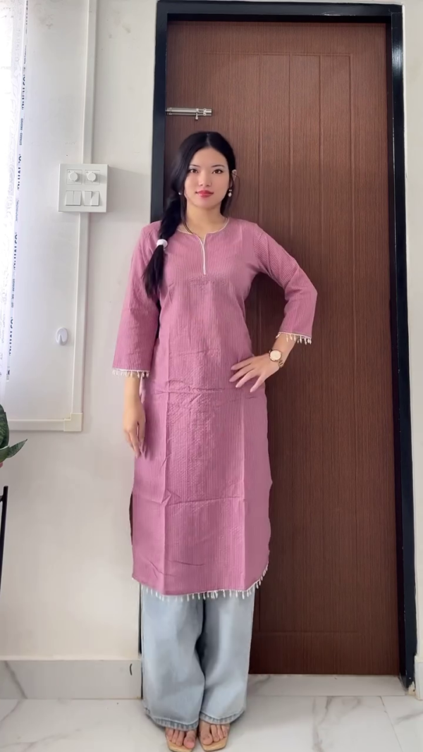 Women's Casual Cotton Straight Kurti Combo with Embroidered Light Weight Floral Black Block Print Multiple Styles – Paired with Wide-Leg Denim Jeans Daily Wear Ethnic Fusion Outfit - Image 2