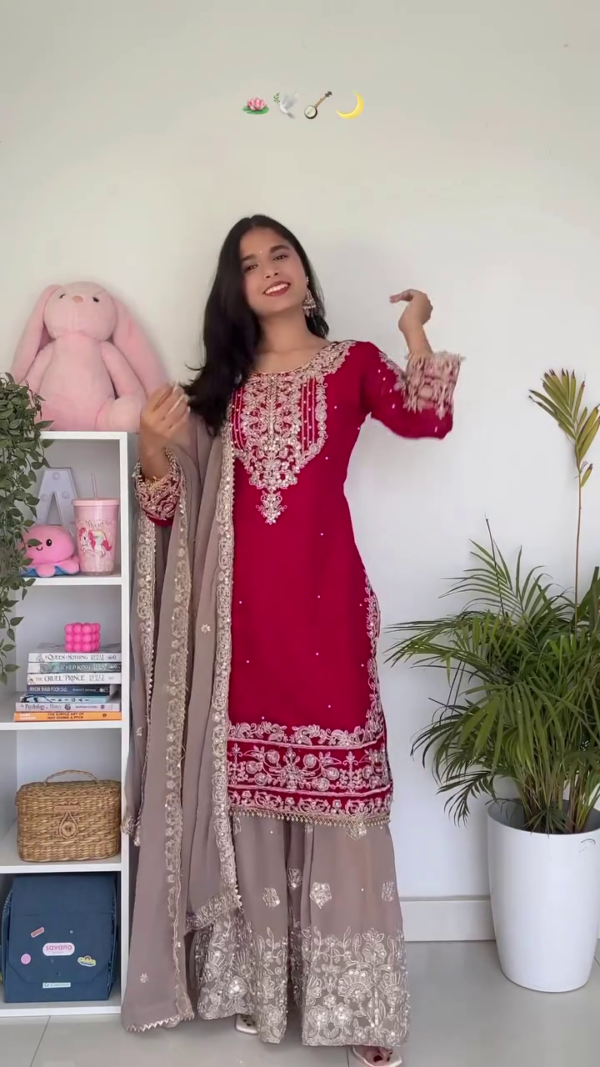 Elegant Traditional Women's Sharara Suit Set – Embroidered and Sequined Ethnic Wear In Multi designs Festive & Wedding Ready with Dupatta and Palazzo Pants