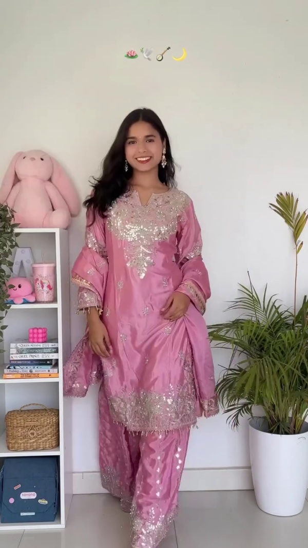 Elegant Traditional Women's Sharara Suit Set – Embroidered and Sequined Ethnic Wear In Multi designs Festive & Wedding Ready with Dupatta and Palazzo Pants - Image 2