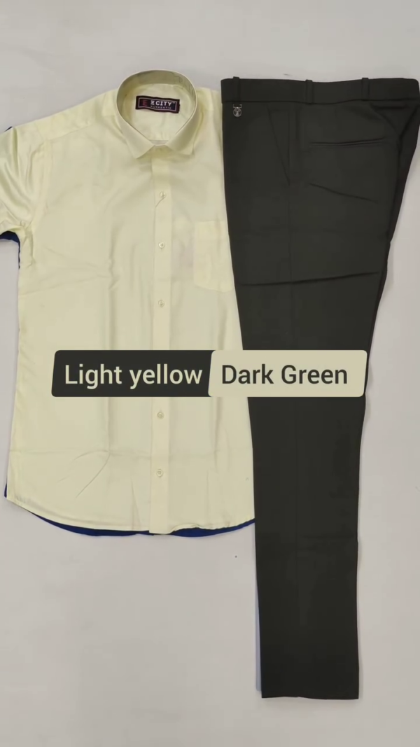 Elegant Short Sleeve Shirt and Trouser Combinations Featuring Black with Olive Green and Royal Blue with Light Gray for a Sharp, Sophisticated Look - Image 4