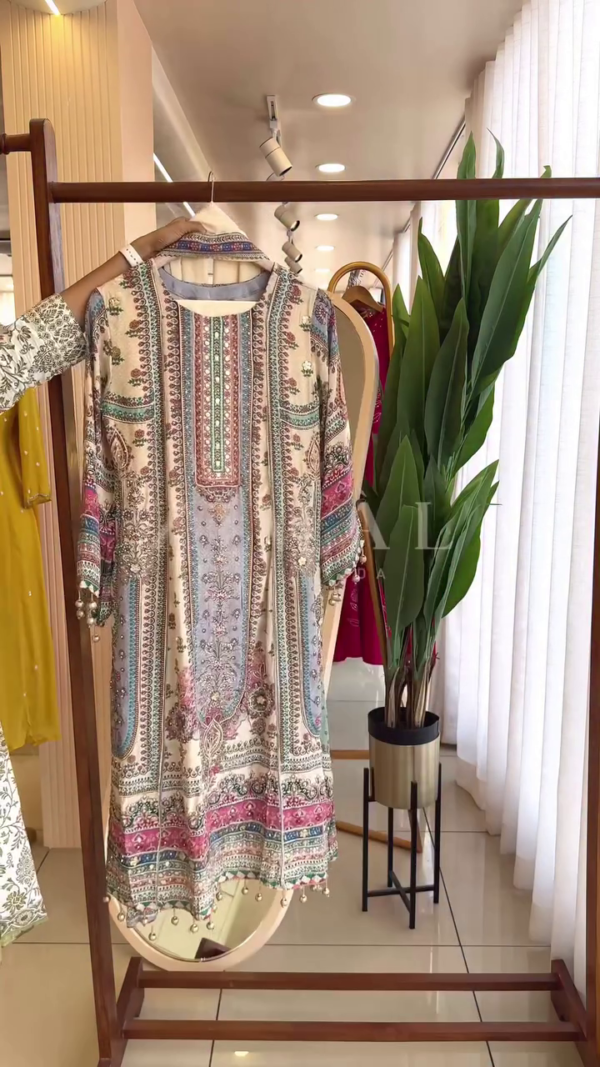 Embroidered Luxury Lawn Collection – Traditional Ethnic Wear with Intricate Mirror Work, Beaded Detailing & Festive Digital Prints – Unstitched Formal/Party Suits for Women - Image 3