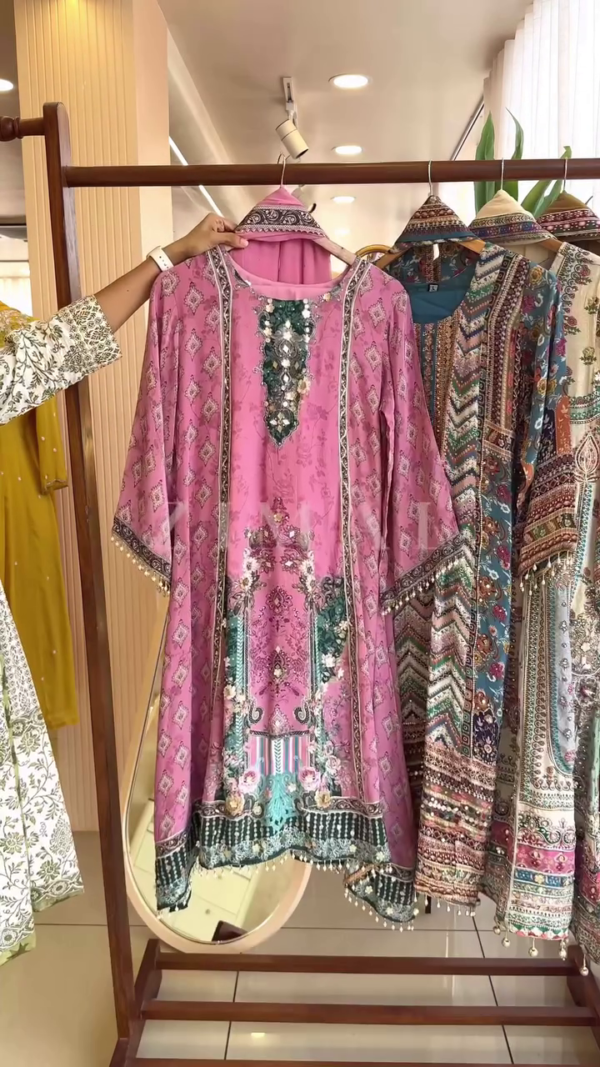 Embroidered Luxury Lawn Collection – Traditional Ethnic Wear with Intricate Mirror Work, Beaded Detailing & Festive Digital Prints – Unstitched Formal/Party Suits for Women - Image 2