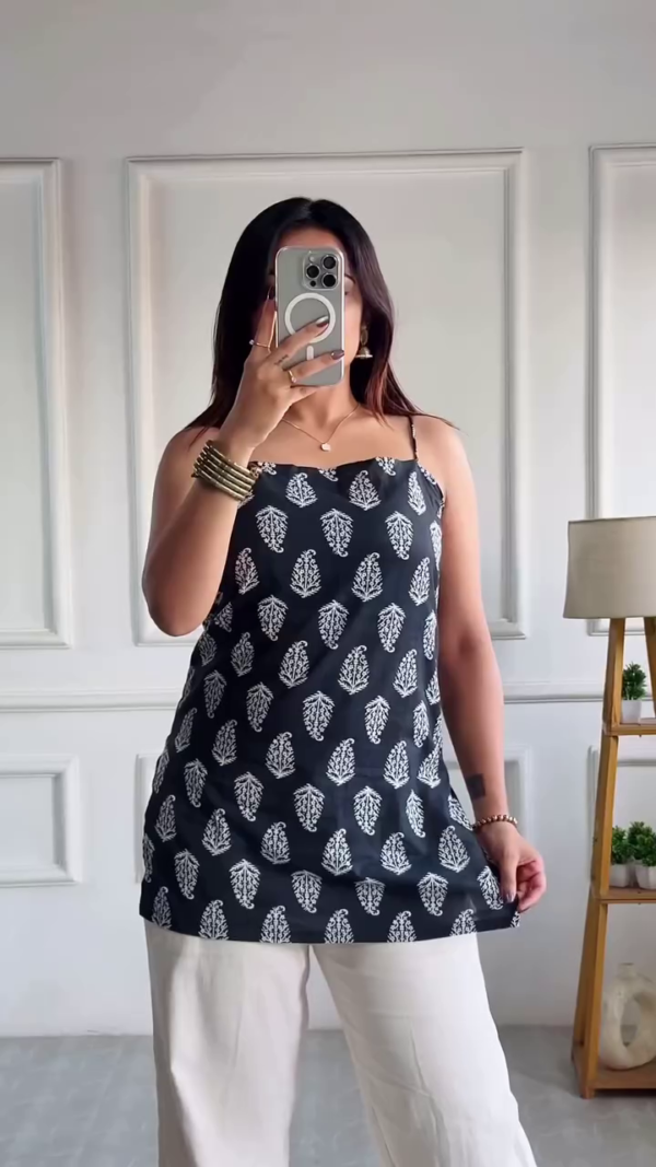 Trendy Cotton Printed Sleeveless Camisole Top and Elegant Floral V-Neck Peplum Kurti Style Short Top for Women – Comfortable Daily Wear Ethnic Fusion Tops