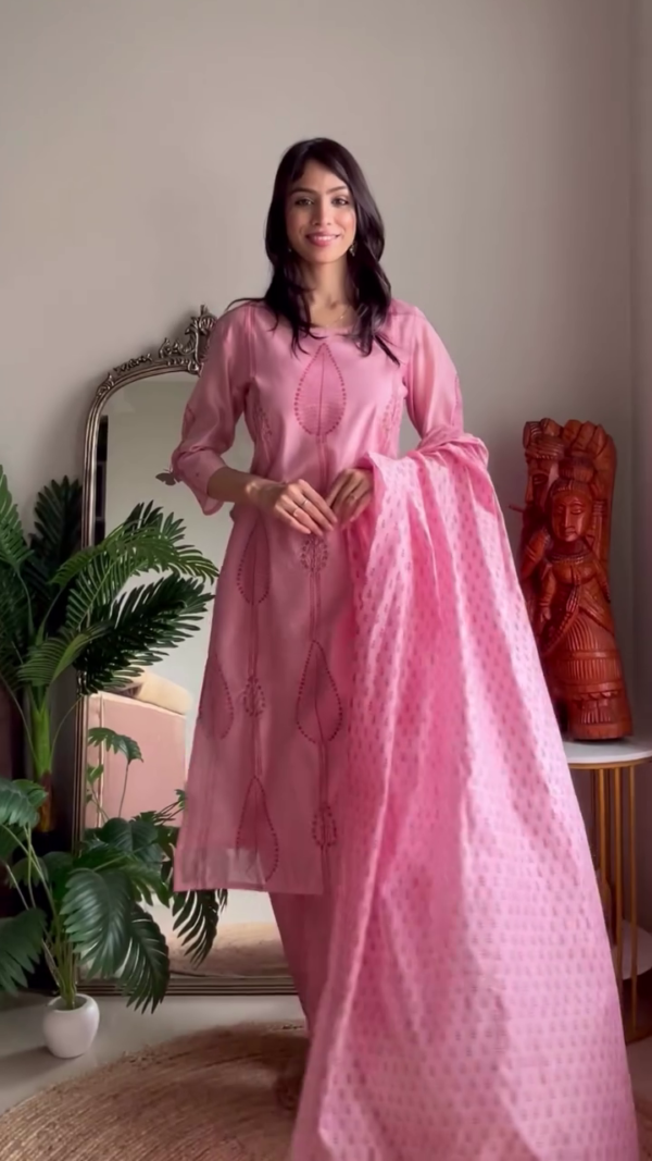 Cotton Kurta Set Featuring Subtle Thread Embroidery and Paired with a Printed Soft Dupatta In Multi Shades, Perfect for Effortless Everyday Elegance and Comfortable Ethnic Styling - Image 2