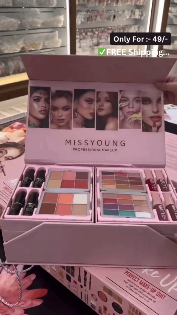 Miss Young All-in-One Professional Makeup Gift Box | Complete Cosmetic Kit with Eyeshadows, Lipsticks, Blushes, Highlighters, Brushes & More for Women and Girls - Image 2