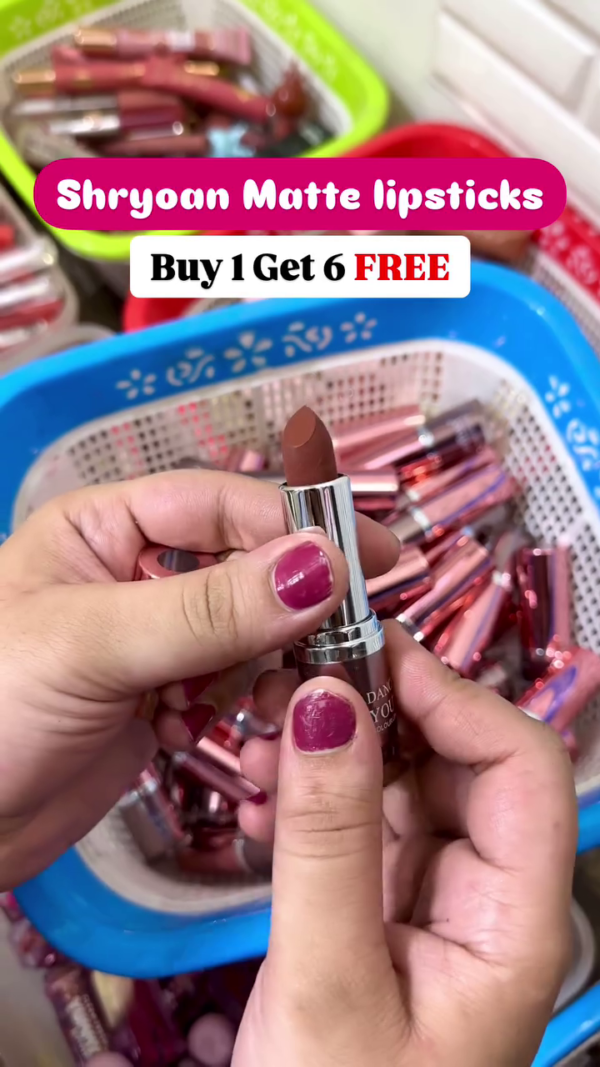 Shryoan Matte Lipsticks – Set of 7 Richly Pigmented, Long-Lasting Lip Colors in Elegant Metallic Rose Gold Packaging – Smooth, Non-Drying Formula for All-Day Wear - Image 3