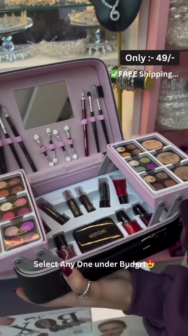All-in-One Premium Makeup Box Set with Multi-Layer Design Featuring Eyeshadows, Lipsticks, Highlighters, Brushes, Mirrors, and Accessories – Perfect for Beginners, Professionals, and Gifting - Image 3