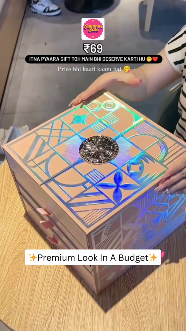 Luxury Cosmetic Gift Box Set with LED Heart Mirror, Designer Lipstick, Mini Travel Kits & Elegant Packaging – Perfect Premium Surprise for Her in Budget-Friendly Style