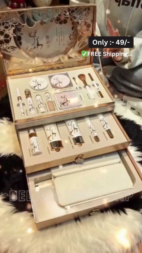 Luxury All-in-One Deer-Themed 3-Layer Makeup Gift Set with Full-Size Skincare, Face Palette, Brushes, Lipsticks, and Storage Pouch in an Elegant Artistic Organizer Box – Ideal for Gifting and Daily Glam Use - Image 2