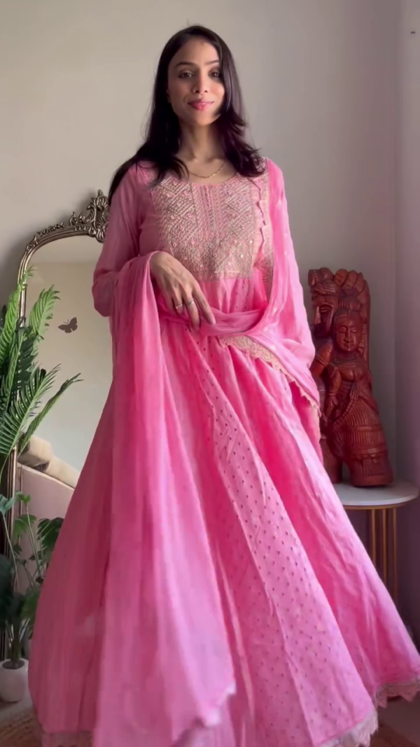 Graceful Suit Set Combo Featuring Kurta with Silver Embroidered Detailing and Elegant Border Paired with Coordinated Dupatta, and Suit with Intricate Neck Embroidery, Delicate Printed Pattern, and Matching Embellished Dupatta – Perfect for Festive Glamour