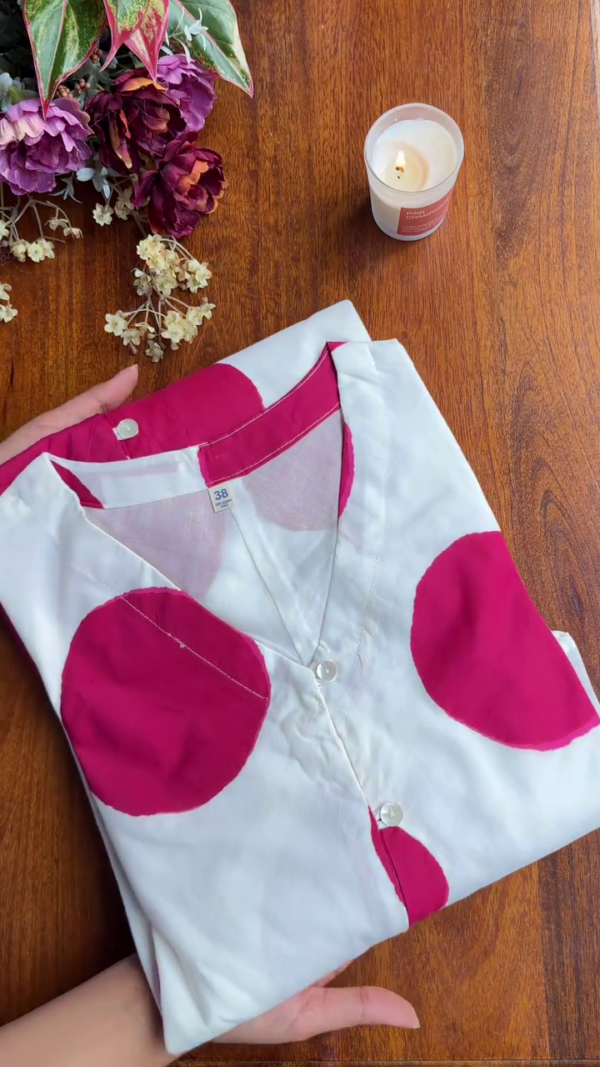 Trendy A-Line Flared Polka Dot Kurti with Front Buttons in Mustard and Magenta Variants – Casual and Comfortable Cotton Wear for Everyday Chic Style