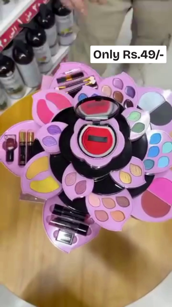 All-in-One Multi-Layered Flower-Shaped Makeup Kit with Eyeshadows, Lipsticks, Blush, Compact, and Beauty Brushes – Ideal for Gifting and Personal Use