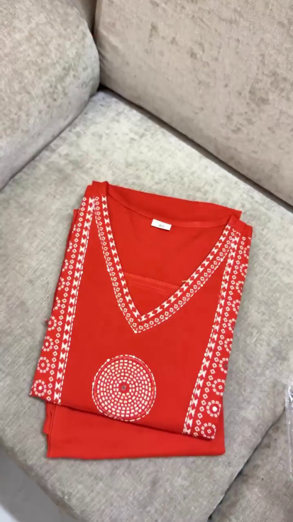 Orange Bandhani Printed Cotton Kurta Set with Intricate Embroidery, Matching Straight Pants, and Soft Dupatta for Festive and Ethnic Occasions