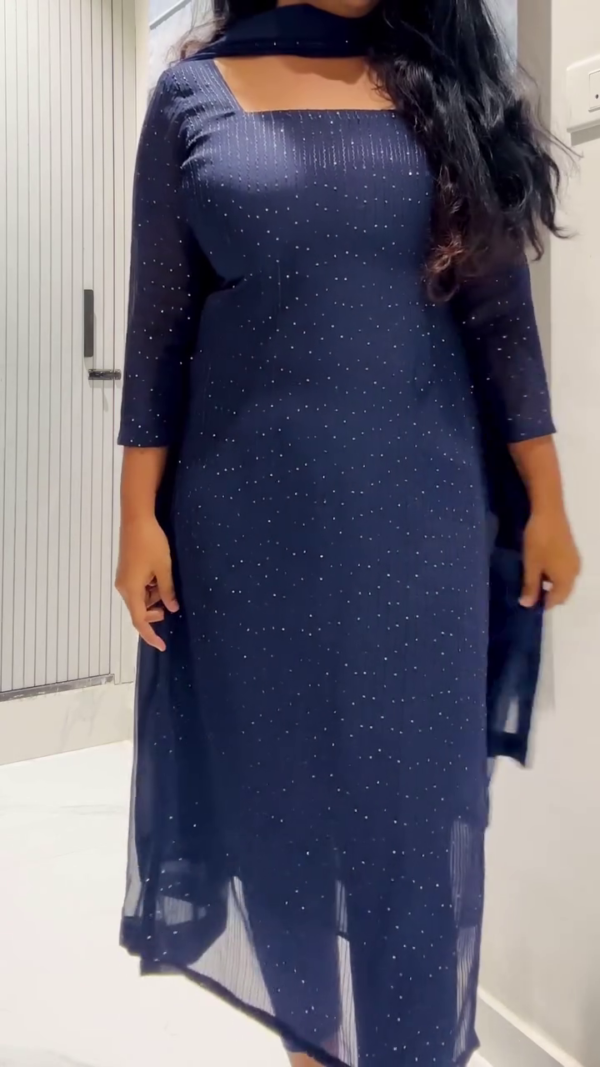 Elegant Navy Blue Chikan Kari Kurta with Delicate Embellishments, Perfect for Festive Occasions and Casual Wear - Image 2