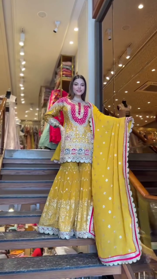 Stunning Yellow Embroidered Anarkali Dress with Intricate Detailing and Matching Dupatta, Perfect for Festive and Wedding Occasions