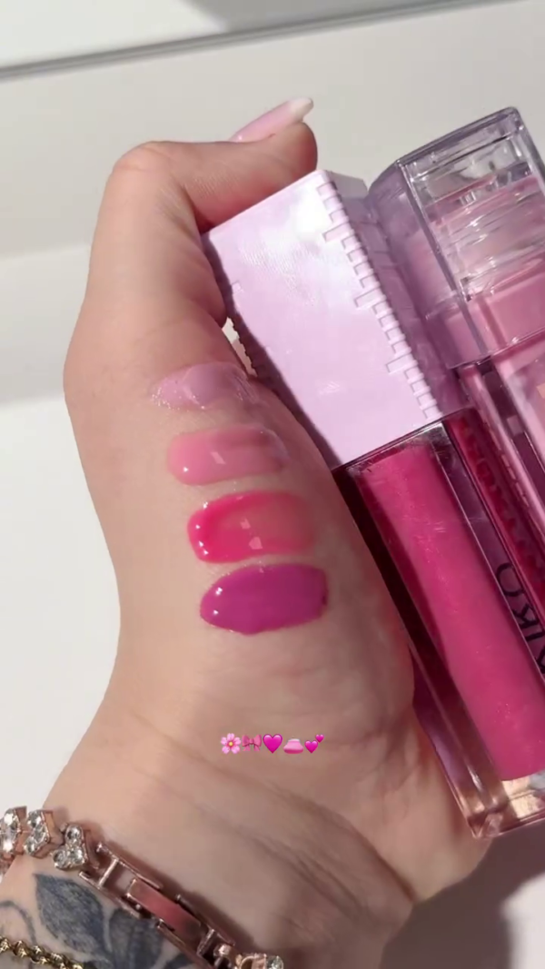 Vibrant Pink Lip Gloss Collection – Swatches from Soft Pastel to Bold Fuchsia Shades - Image 2