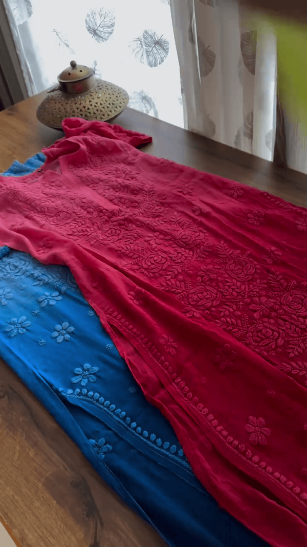 Vibrant Pink Hand-Embroidered Cotton Kurta for Women Featuring Elegant Rose Motif Thread Work – Soft, Breathable Ethnic Wear Ideal for Festive and Daily Occasions - Image 2