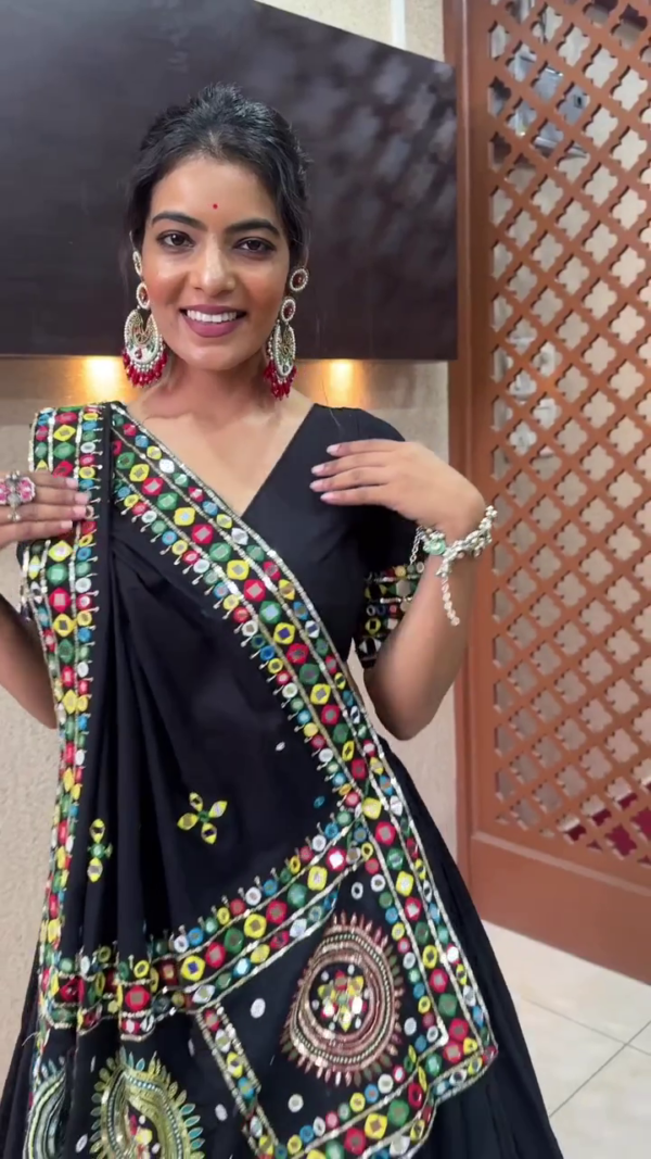Black Navratri Lehenga Choli Set with Traditional Mirror Work and Colorful Embroidery – Garba Ready Look - Image 2