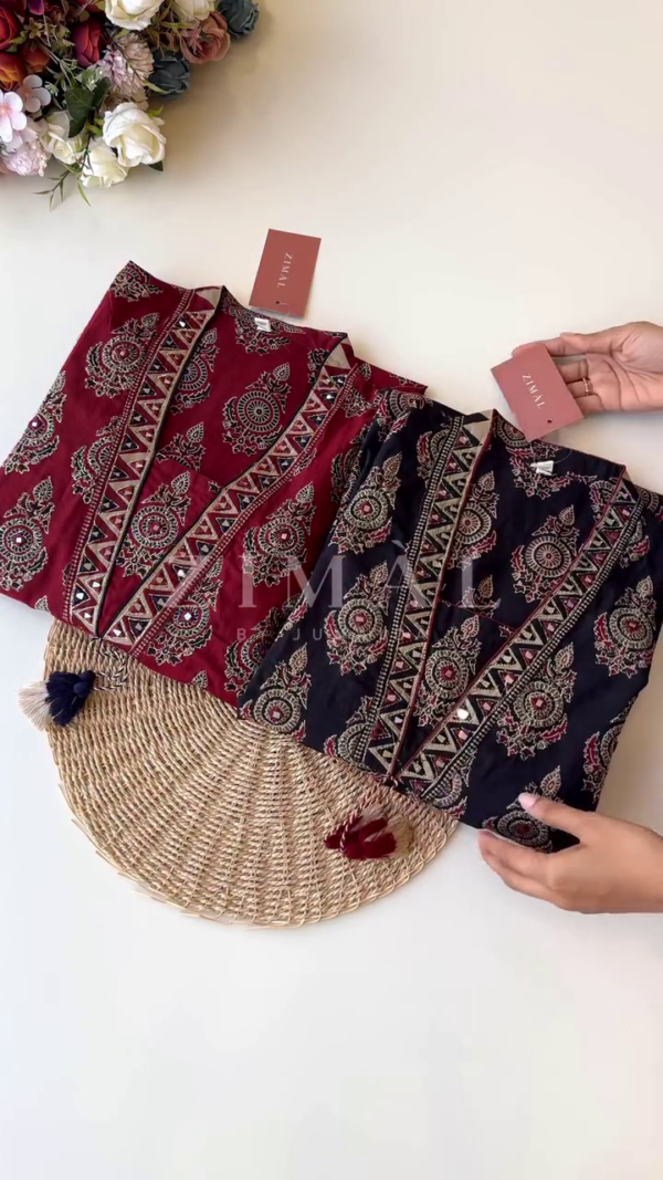 Embroidered Traditional Kurtis in Maroon and Navy Blue with Intricate Paisley Patterns