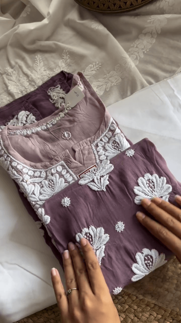 Deep Maroon Hand-Embroidered Cotton Kurta with Front Button Detailing and Rich Floral Thread Work – Plus Size Ethnic Wear - Image 2