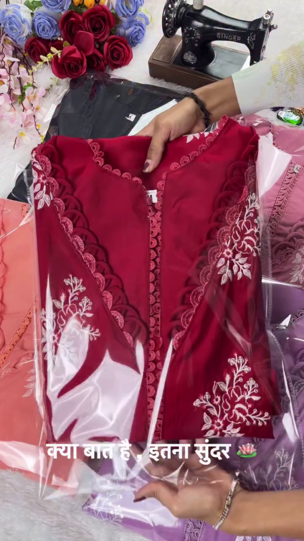 Charming Red Embroidered Kurta with Lace Detailing – Perfect for Traditional and Festive Occasions