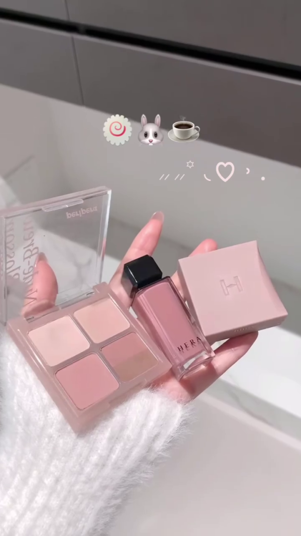 Soft and Chic Pink Makeup Essentials: Hera Lip Gloss, Blush, and Eyeshadow Palette