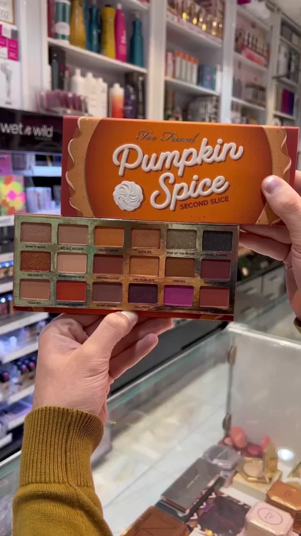 Too Faced Pumpkin Spice Second Slice Eyeshadow Palette with 18 Warm, Autumn-Inspired Shades, Featuring Rich Browns, Oranges, and Metallics for Cozy Fall Looks