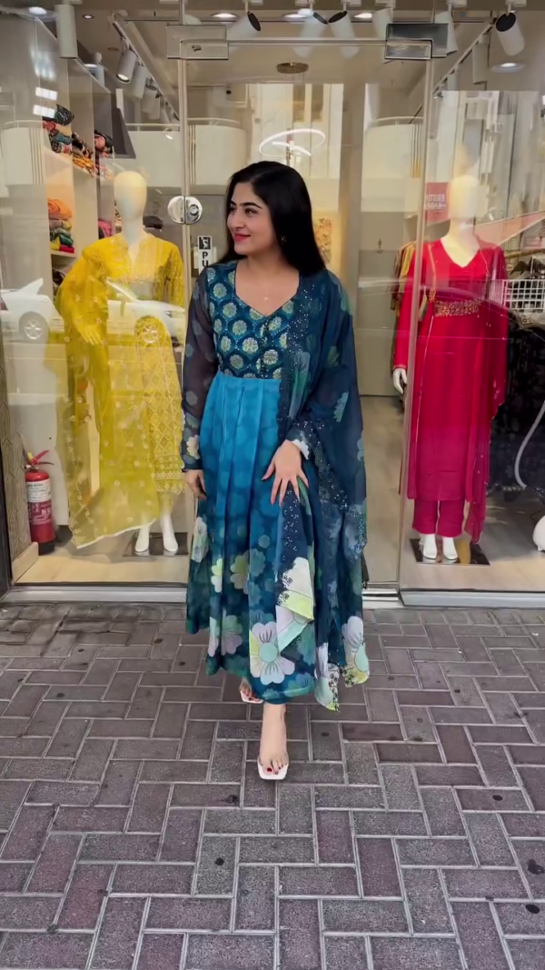 Elegant Ethnic Wear Collection Featuring Embroidered and Printed Anarkalis, Velvet and Zari Work Blouses, Sequined Net Sarees, Vibrant and Pastel Salwar Suits with Intricate Handwork, Floral Organza Dupattas, and Festive-Ready Designer Ensembles – Perfect for Weddings, Traditional Celebrations, Daytime Gatherings, and Sophisticated Occasions - Image 2