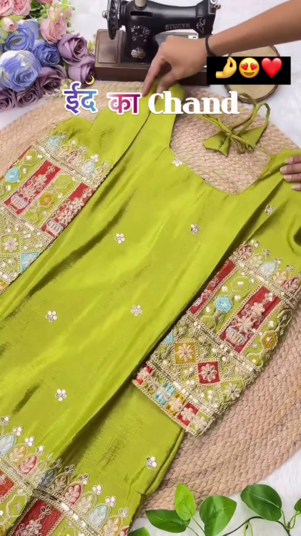 Designer Green Embroidered Ethnic Dress with Dupatta – Mirror Work & Multicolor Thread Detailing, Ideal for Festive & Traditional Wear