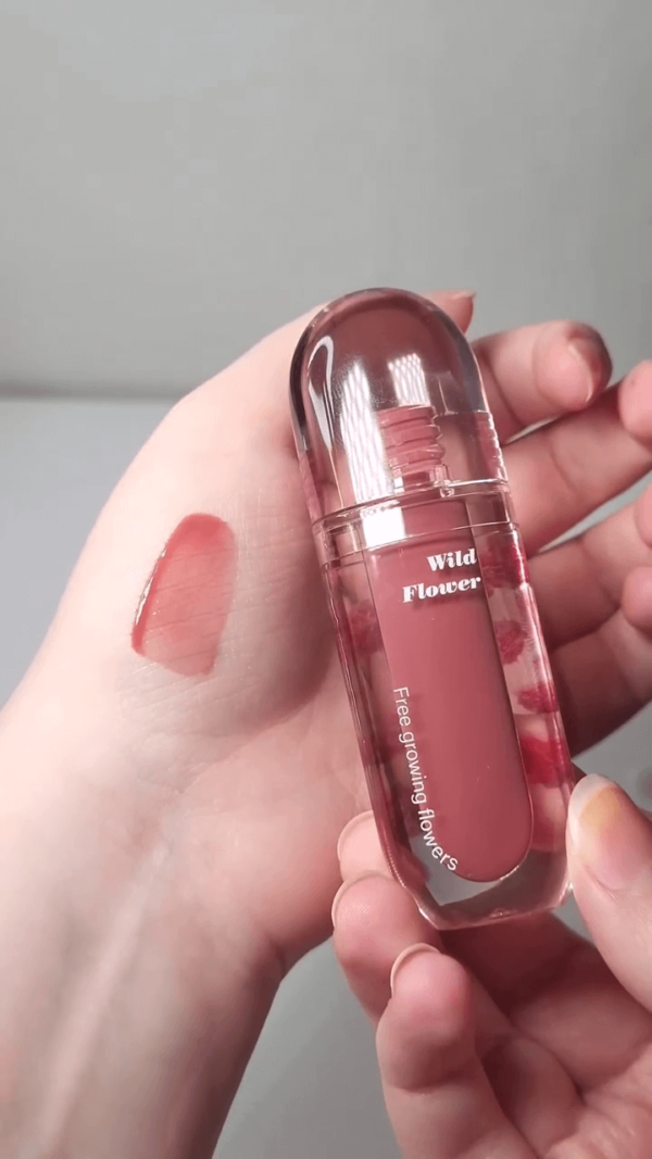 Wild Flower Glossy Lip Tint – Dewy Finish, Lightweight Formula & Natural Rose Nude Shade with Real Flower Infusion - Image 2