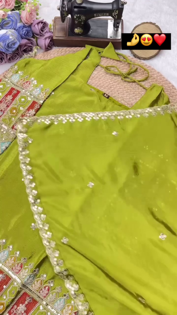 Designer Green Embroidered Ethnic Dress with Dupatta – Mirror Work & Multicolor Thread Detailing, Ideal for Festive & Traditional Wear - Image 2