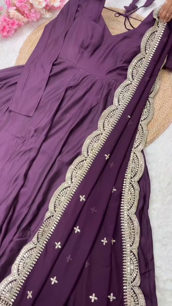Elegant Deep Purple Anarkali Set with Intricately Embroidered Dupatta – A Statement of Timeless Sophistication and Grace - Image 2