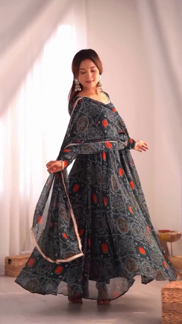 Elegant Bandhani Print Anarkali Suit with Dupatta – Traditional Rajasthani Style | Soft Georgette Fabric | Festive & Ethnic Wear - Image 2
