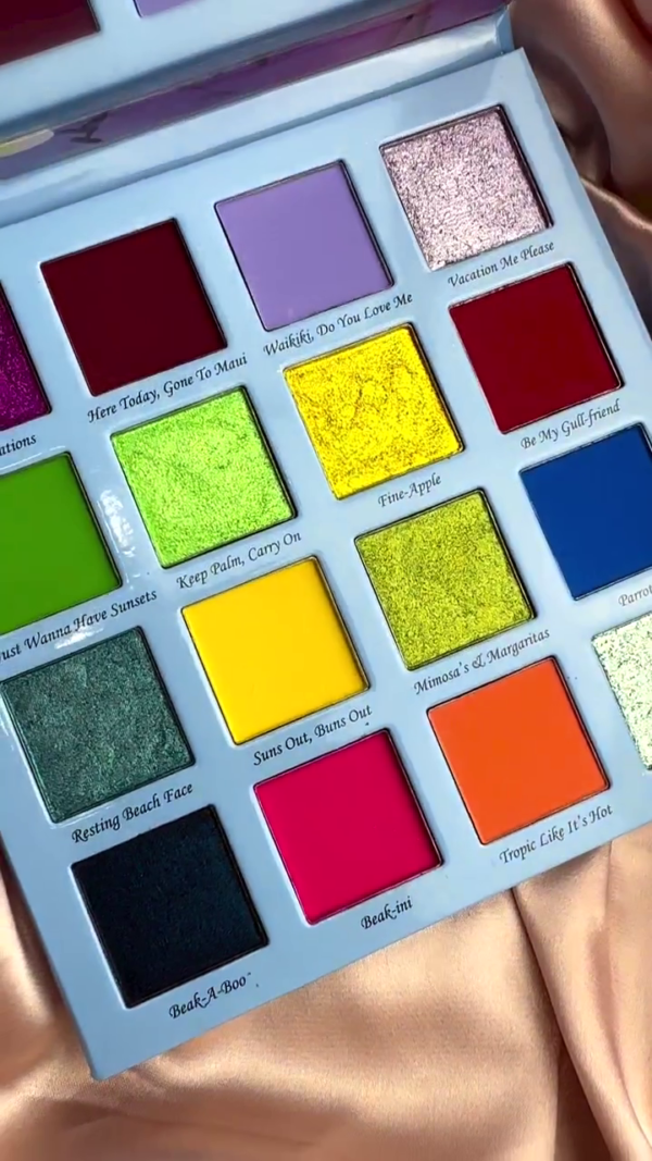 Glamlite Vacay Eyeshadow Palette – 16 Bright Tropical Shades (Matte, Shimmer & Metallic Finishes) - Image 2