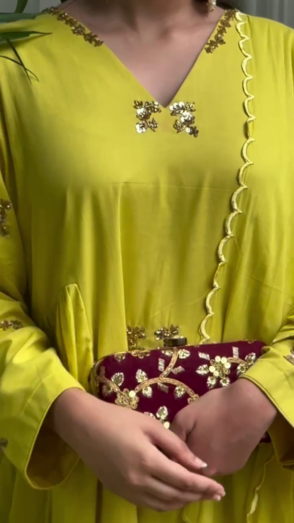 Bright Yellow Embroidered Anarkali Kurta Set with Matching Dupatta – Elegant Traditional Wear for Festive and Casual Occasion - Image 2