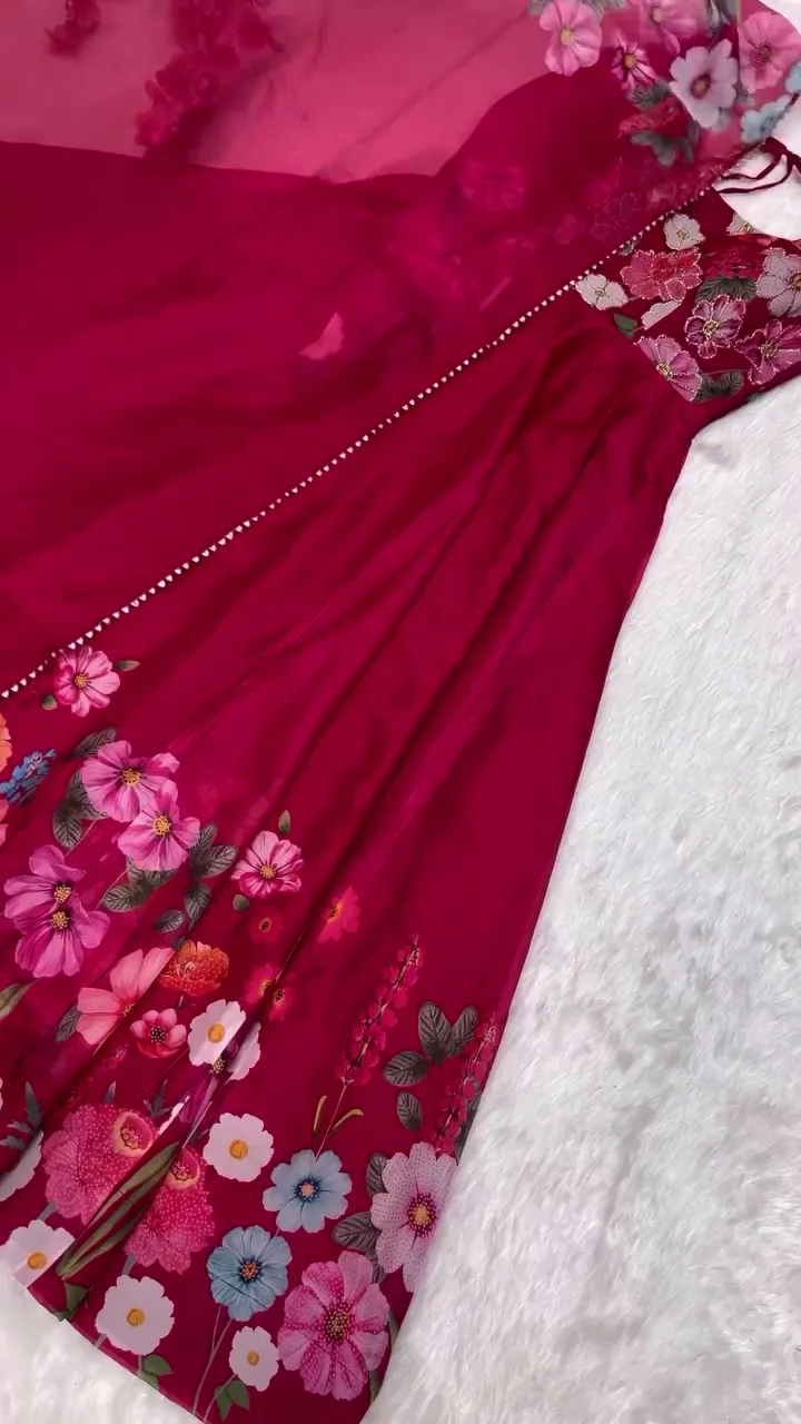 Designer Multicolor Floral Embroidery Semi-Stitched Dress Material with Stunning Lace Border and Fancy Neck Detailing for Women - Image 2