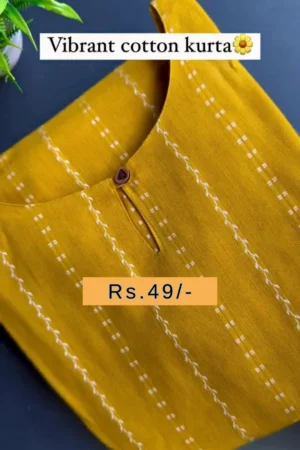 Vibrant Cotton Kurta Duo: Mustard Yellow and Bright Green Simple Printed Tunic Set with Round Neck and Decorative Wooden Button Detail