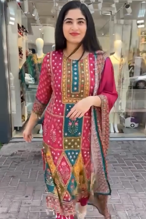 Crimson Embroidered Anarkali Kurta Set with Georgette Dupatta