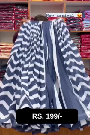 Contemporary Black and White Geometric Print Lehenga Set: Crop Top Choli with Puffed Sleeves and High-Waisted Chevron Skirt with Matching Dupatta