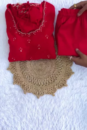 Ready-to-Wear Gown/Anarkali Style Suit Sets with Elegant Gota Patti Lace and Mirror Work Detailing: Available in Classic Red, Crisp White, and Sophisticated Black Colors
