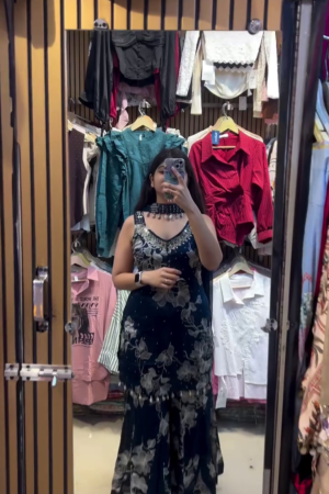 Light Blue Georgette Anarkali Suit with Embroidered Yoke and Flowing Flair